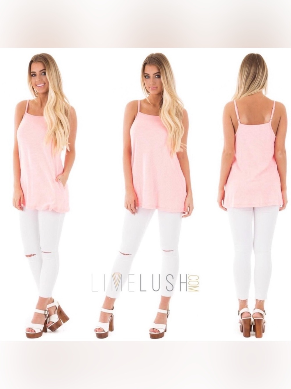 Cherish Pink/White Striped Tank W/Side Pockets (M)